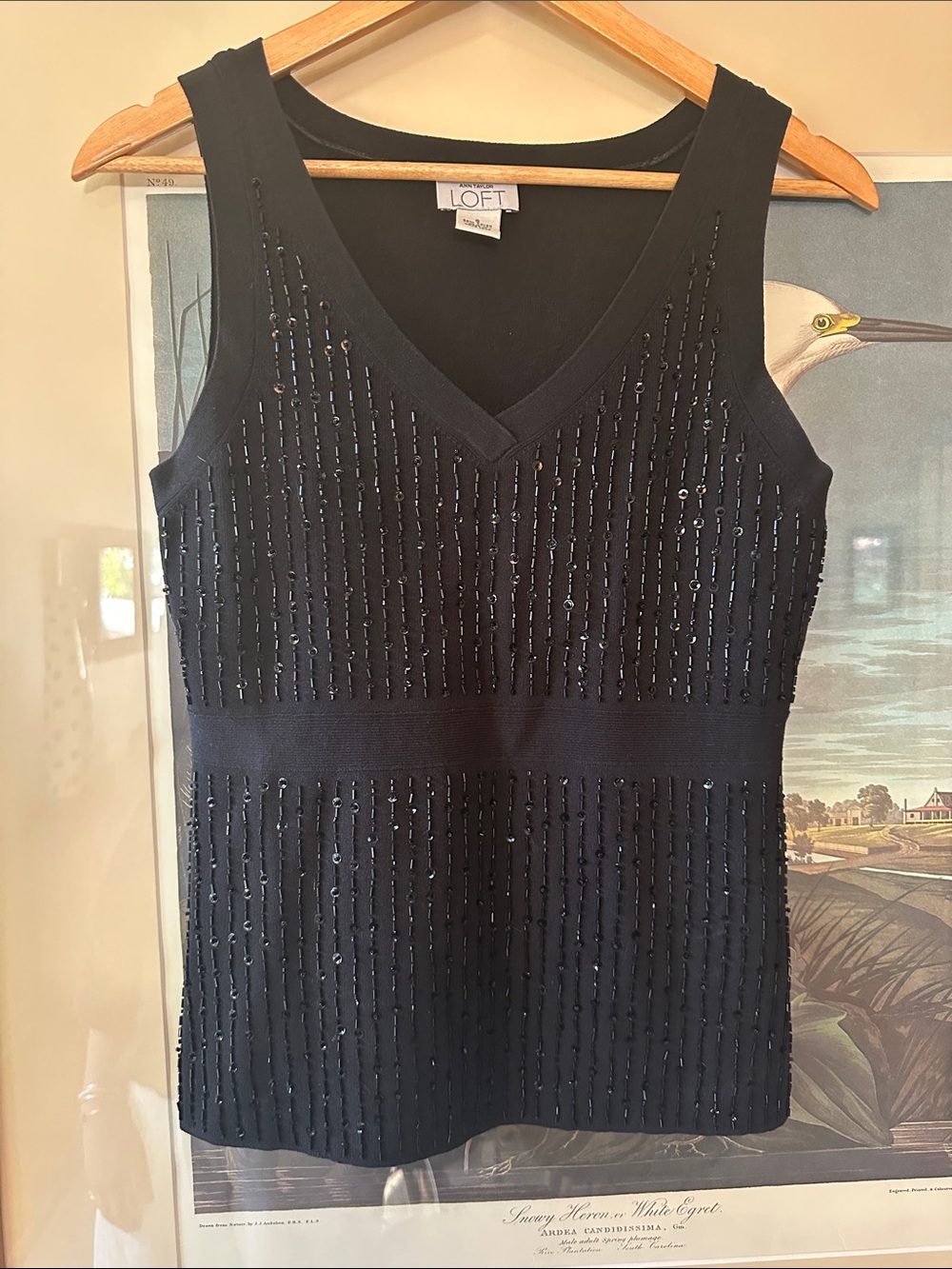 Ann Taylor LOFT Black Sleeveless V-Neck Beaded Tank
